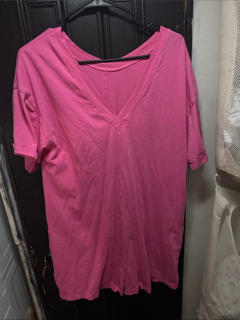 Women's V-Neck Short Sleeve romper - Pink